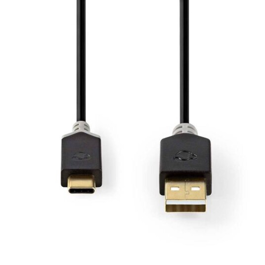 Nedis 2m USB-C Ladekabel med Gullbelagt Kontakt og 3A Strøm
