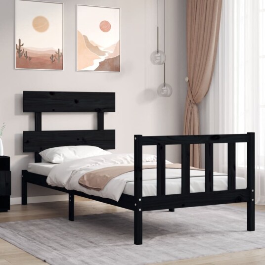 vidaXL Sengeramme med hodegavl svart 2FT6 small single heltre