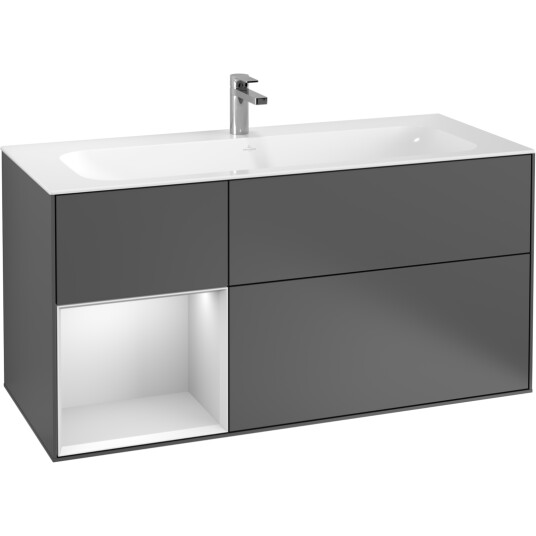 VILLEROY & BOCH FINION SERVANTSKAP 120 ANTRASITT MATT LAKK M/LYS, VENSTRESTILT HVITMATT HYLLE VILLEROY & BOCH FINION SERVANTSKAP 120 ANTRASITT MATT LAKK M/LYS, VENSTRESTILT HVITMATT HYLLE