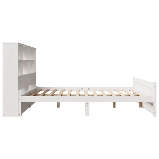 Seng med bokhylle uten madrass hvit 140x190 cm heltre furu 8721158612519