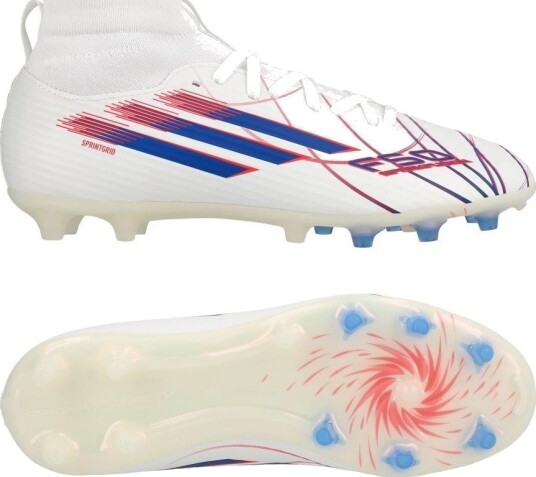 adidas F50 Sparkfusion League Mid Cut FG/AG Icon Takeover   Fottøy Hvit/Blå/Lucid Red Jente størrelse 33½