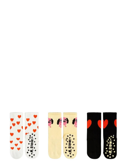 Mini Rodini Doggie 3-Pack Anti-Slip Socks - White - 32/35
