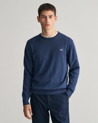 Klassisk bomullsgenser med rund hals DK JEANSBLUE MELANGE XXL Klassisk bomullsgenser med rund hals DK JEANSBLUE MELANGE XXL