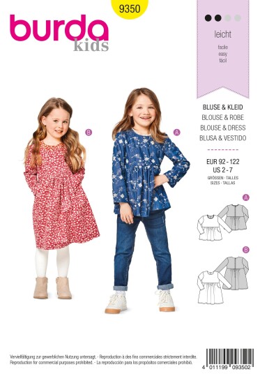 Burda 9350 - Kjole EUR: 92-122, US 2-7