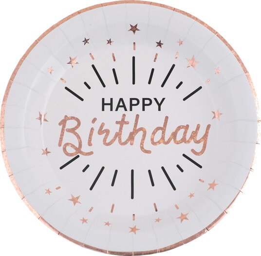 Santex Papptallerken Sparkling Happy Birthday Hvit Roségull 10-pakning 7213 0-20