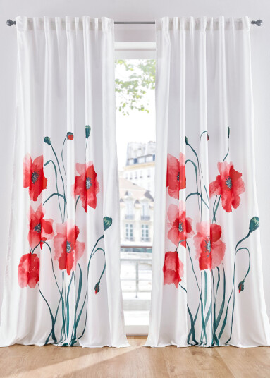 bonprix Gardin med valmuetrykk 1 (H/B: 145/140 cm),2 (H/B: 175/140 cm),3 (H/B: 225/140 cm),4 (H/B: 245/140 cm) hvit