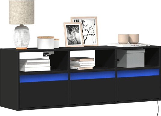 Vegghengt TV-benk med LED svart 130x31x45 cm