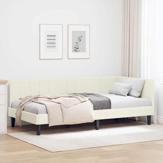 Hjørnesengramme med hodegjerde Krem 90 x 200 cm Fløyel Hjørnesengramme med hodegjerde Krem 90 x 200 cm Fløyel