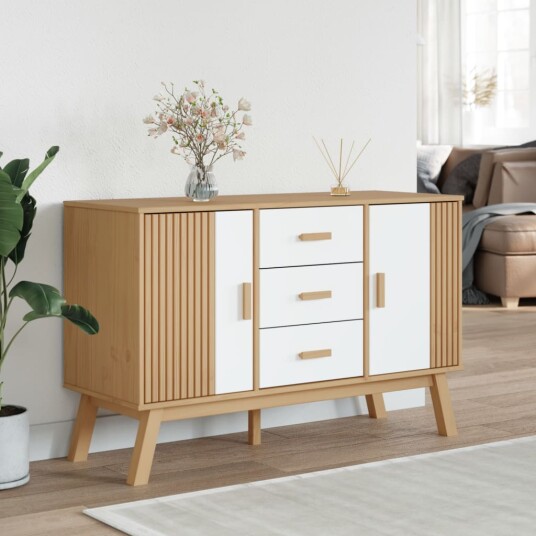 Skjenk OLDEN hvit og brun 114x43x73,5 cm heltre furu 8721012133709