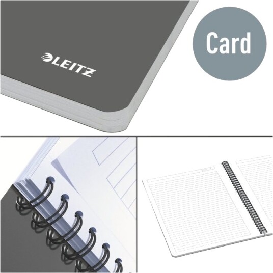 Leitz Office   Notisbok   Spiralbundet   A4 210 X 297 Mm   90 Ark / 180 Sider   Lined   Grå   Laminert Kartong