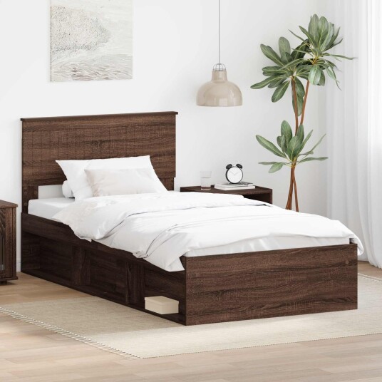  Sengestamme med hodegjerde Brun Eik 100 x 200 cm Massiv furu