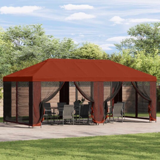 Paviljong med sidevegger 6 x 3 m Terrakotta Polyester og stål