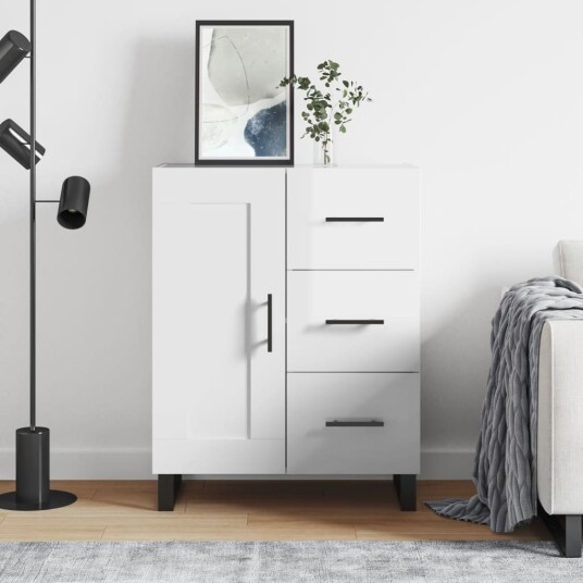 vidaXL Skjenk høyglans hvit 69,5x34x90 cm konstruert tre