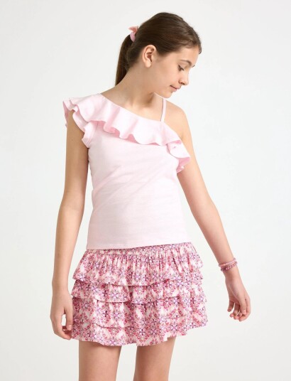 Lindex Top In Slub Jersey With One Shoulder Design   Pink   170
