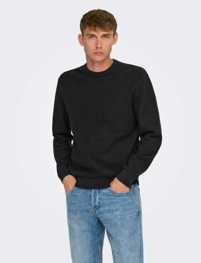 ONLY & SONS Onstony Ds 12 Ls Waffle Crew Knit Noos - Black - S