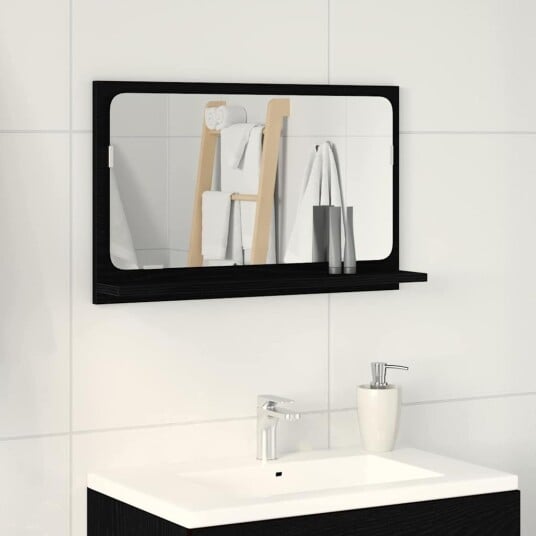 Baderomsspeil i svart eik 60x10,5x37 cm laget av konstruert tre