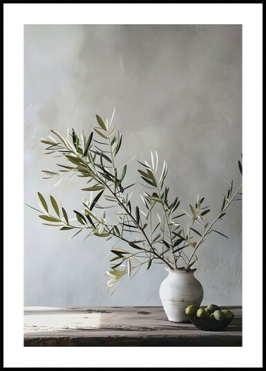 Olive Branch on Wooden Table Still Life Plakat Plakat / 70x100cm