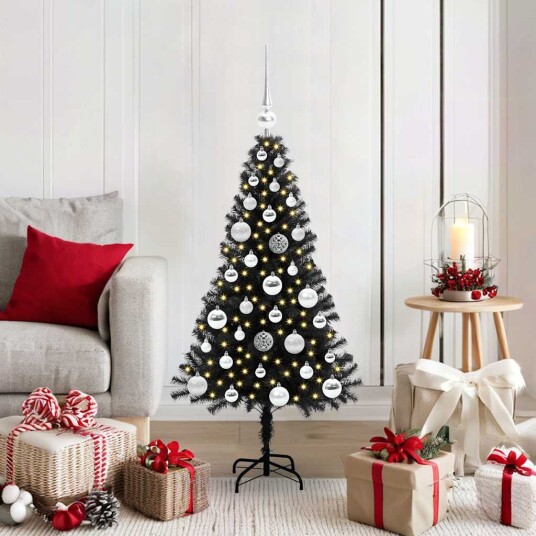  Juletre med 150 LED med stativ Svart 120 cm PVC