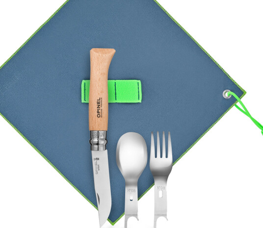 Opinel N°08 Picnic Plus Sett med Gaffel og Skje i Rustfritt Stål