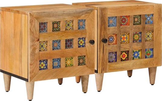  Nattbordskap 2 pcs Naturlig 40 x 33 x 46 cm Massiv mango tre