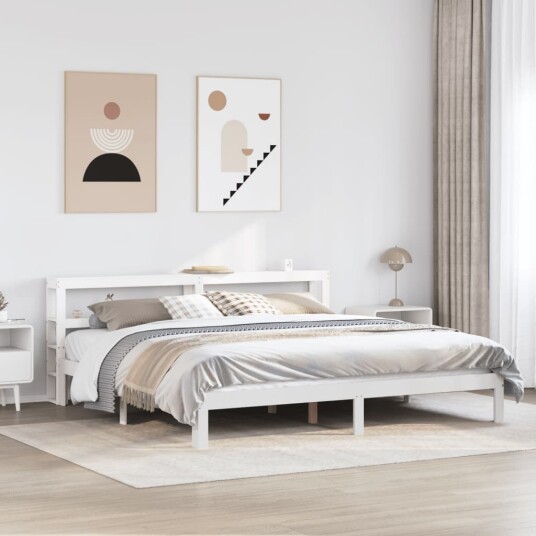  Sengeramme med hodegavl hvit 200x200 cm heltre furu 3306056