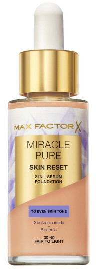 Max Factor Miracle Pure 2in1 Serum Foundation 30-40 Fair To Light 30 ml Max Factor Miracle Pure 2in1 Serum Foundation 30-40 Fair To Light 30 ml