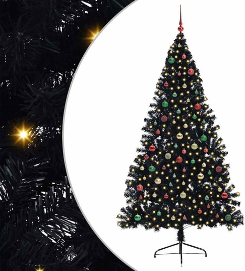 Kunstig Forhåndsopplyst Juletre med 300 LED Svart 210 cm PVC