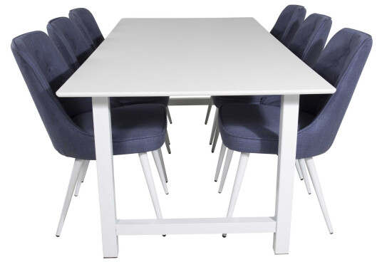 Venture Design Count & Velvet spisegruppe Hvit/blå 6 st stoler & bord 220 x 100 cm