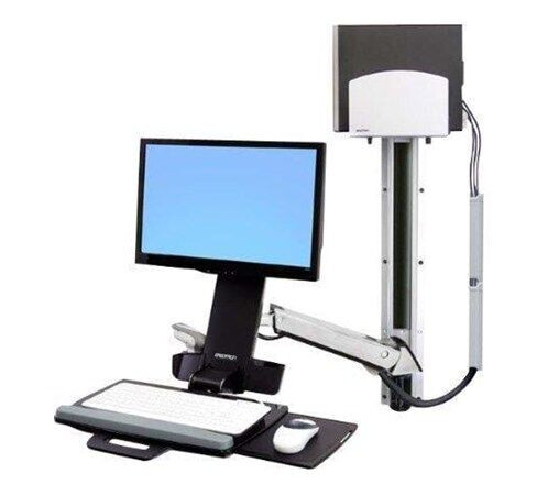 Ergotron StyleView Sit-Stand Combo System With Medium Silver CPU Holder Ergotron StyleView Sit-Stand Combo System With Medium Silver CPU Holder