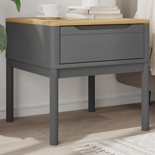Lampebord FLORO grå 55x55x54 cm heltre furu 374028