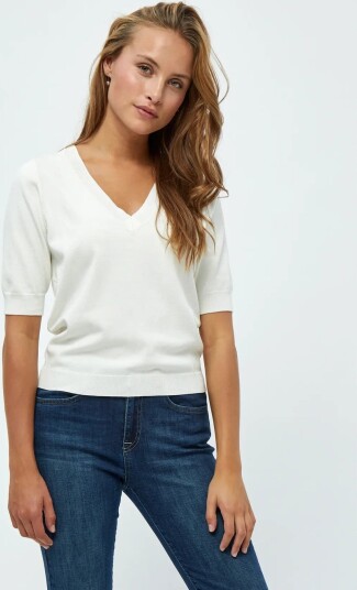 Minus Milla V Hals Strik T Shirt White L Minus Milla V Hals Strik T Shirt White L