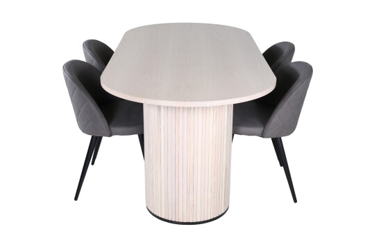 Venture Home Bianca Spisegruppe 200 cm Oval med 4 Velvet Stoler Sort