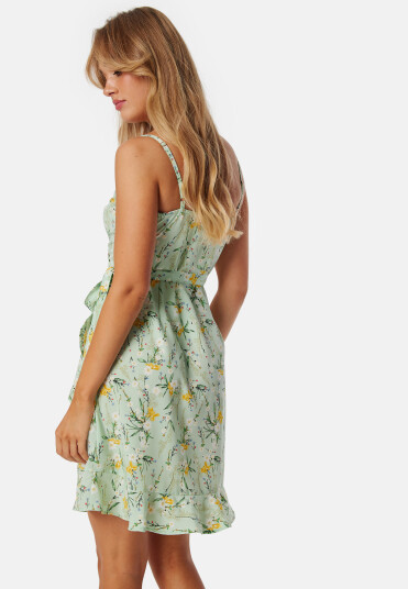 BUBBLEROOM Flounce Short Strap Dress Green/Patterned XS