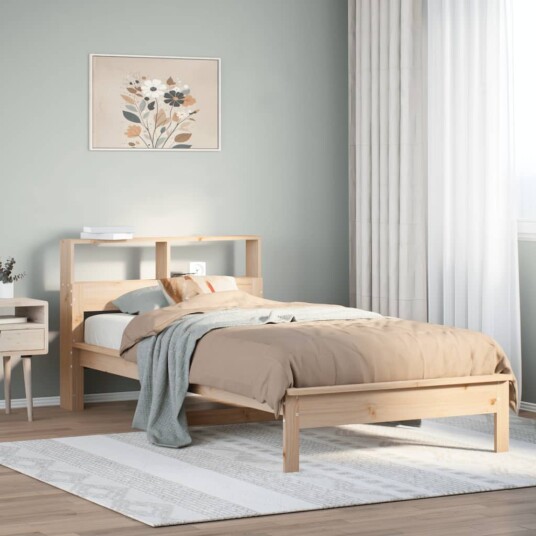  Seng med bokhylle uten madrass 100x200 cm heltre furu 8721158397300