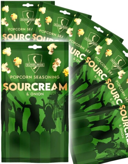 16 stk Sundlings Premium Popcorn Krydder   Sourcream & Onion   Hel Eske 416 gram