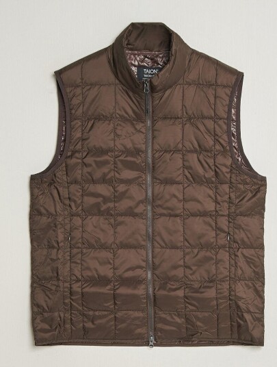TAION High Neck Full Zip Lightweight Down Vest Dark Choco TAION High Neck Full Zip Lightweight Down Vest Dark Choco