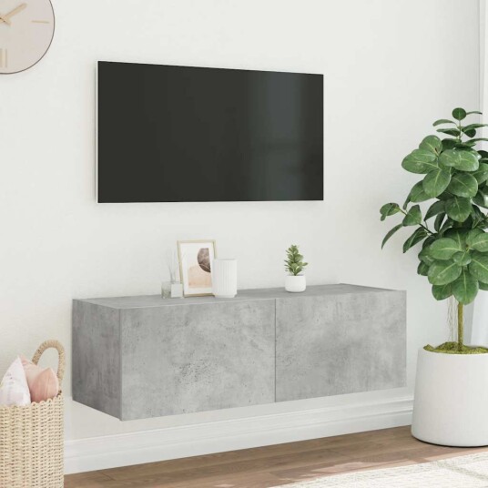 vidaXL Vegghengt TV-benk med LED-lys betonggrå 100x35x31 cm 8721012258822