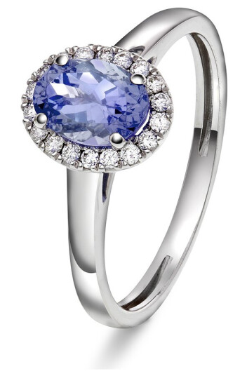 Pan Jewelry, Ring i 585 hvitt gull med diamanter 0,12 ct og tanzanite sten, størrelse 52