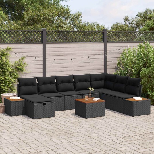 vidaXL Hagesofa Set 9 stk. Svart polyrotting