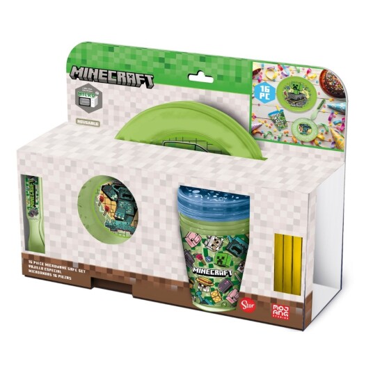 Minecraft Party Kit 16 Deler med Tallerkener, Kopper og Skjeer Minecraft Party Kit 16 Deler med Tallerkener, Kopper og Skjeer
