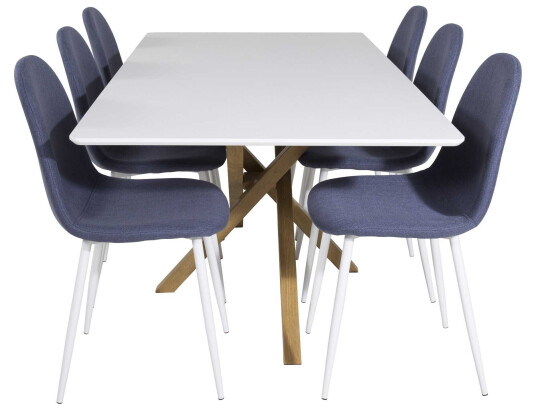 Venture Design Piazza & Polar spisegruppe Hvit/blå 6 st stoler & bord 180 x 90 cm