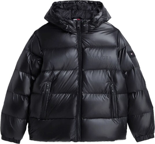 Tommy Hilfiger Shiny Down Hooded Puffer   BLACK   L