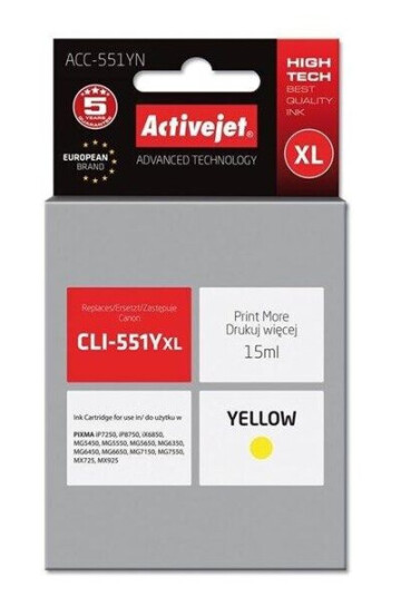 ActiveJet Tusz Activejet ACC-551YN (zamiennik Canon CLI-551Y - Blekkpatron