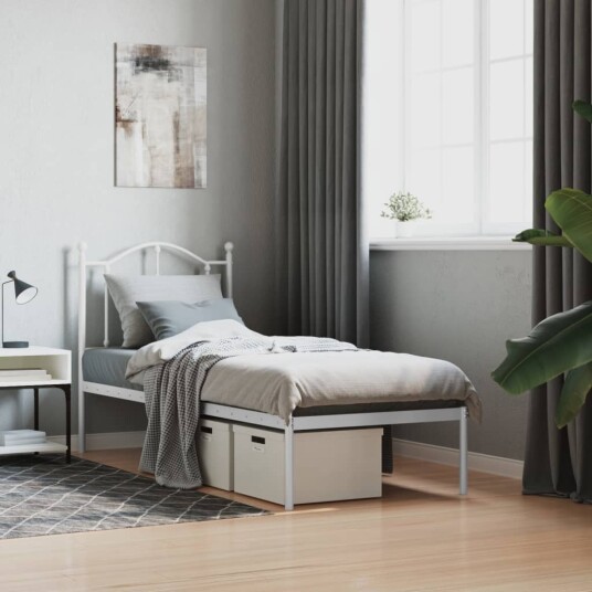vidaXL Sengeramme i metall med hodegavl hvit 75x190 cm vidaXL Sengeramme i metall med hodegavl hvit 75x190 cm