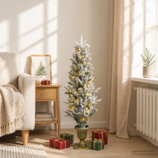 vidaXL Mini-juletre snødekket 120 cm 100 LED-lys Varmhvit PVC og PE