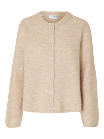 Selected Femme slflulu ny langermet strikket cardigan beige ull