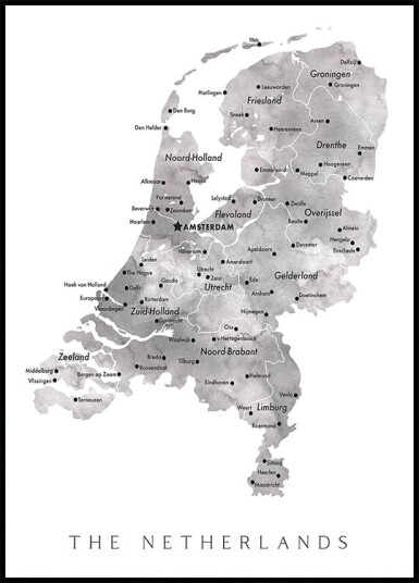 Gray map of the Netherlands Plakat Plakat / 50x70cm