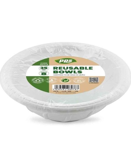 8 stk Dype Hvite Gjenbrukbare Plastikkskåler 22 cm