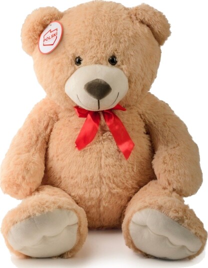 Daffi Teddybjørn Med Rød Sløyfe 100 cm Beige Daffi Teddybjørn Med Rød Sløyfe 100 cm Beige