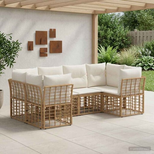 vidaXL Utendørs sofa sett 6 stk. Naturlig Polyester